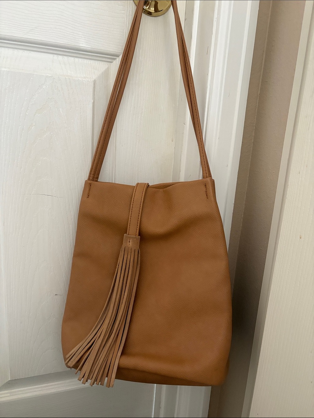 Tan Leather Tassel Shoulder Bag - Women